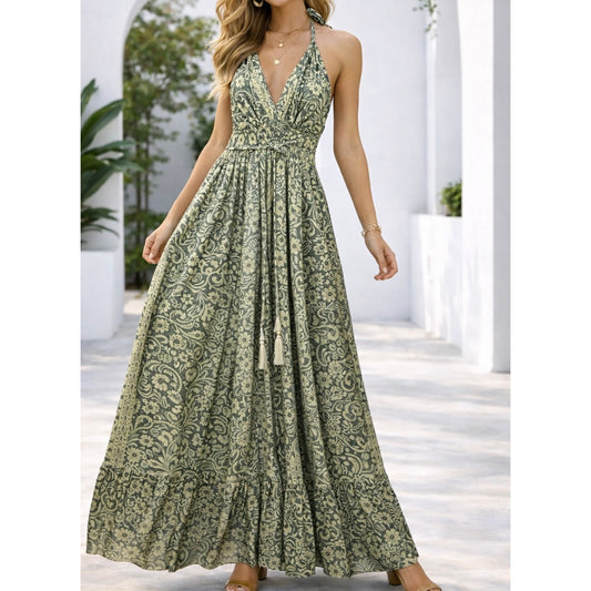 NWT 70% Silk 30% Polyester Yellow Maxi Dress Boho Halter