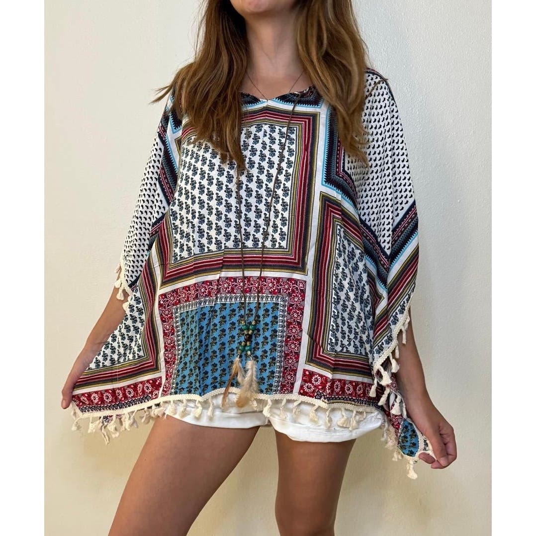 Geometric tribal one size poncho