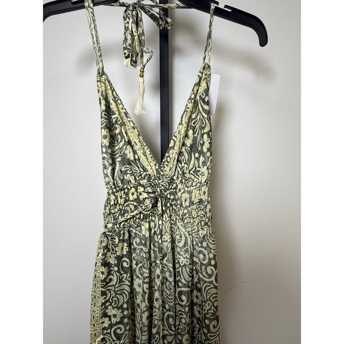 NWT 70% Silk 30% Polyester Yellow Maxi Dress Boho Halter