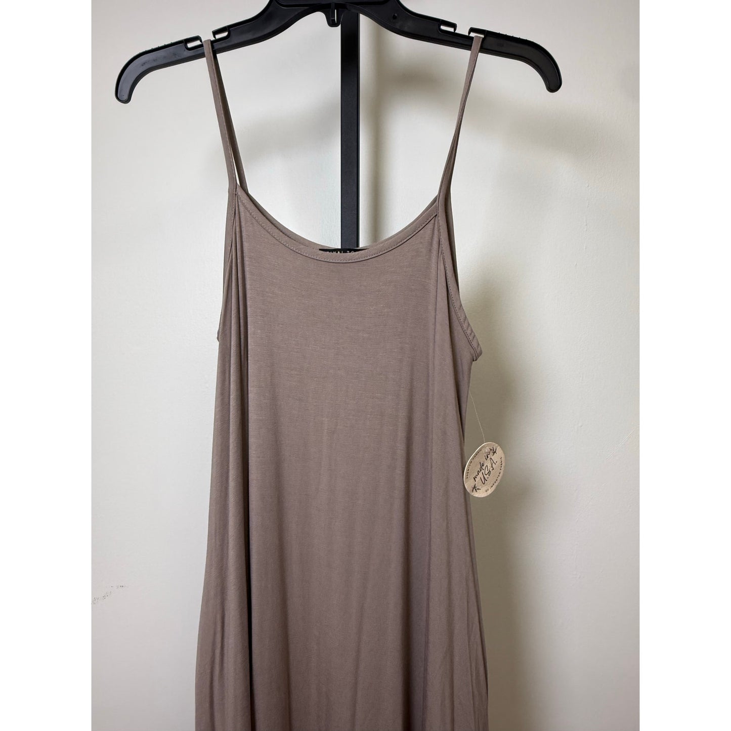 Taupe Flowy Maxi Dress – Spaghetti Strap – Boho/Resort Style