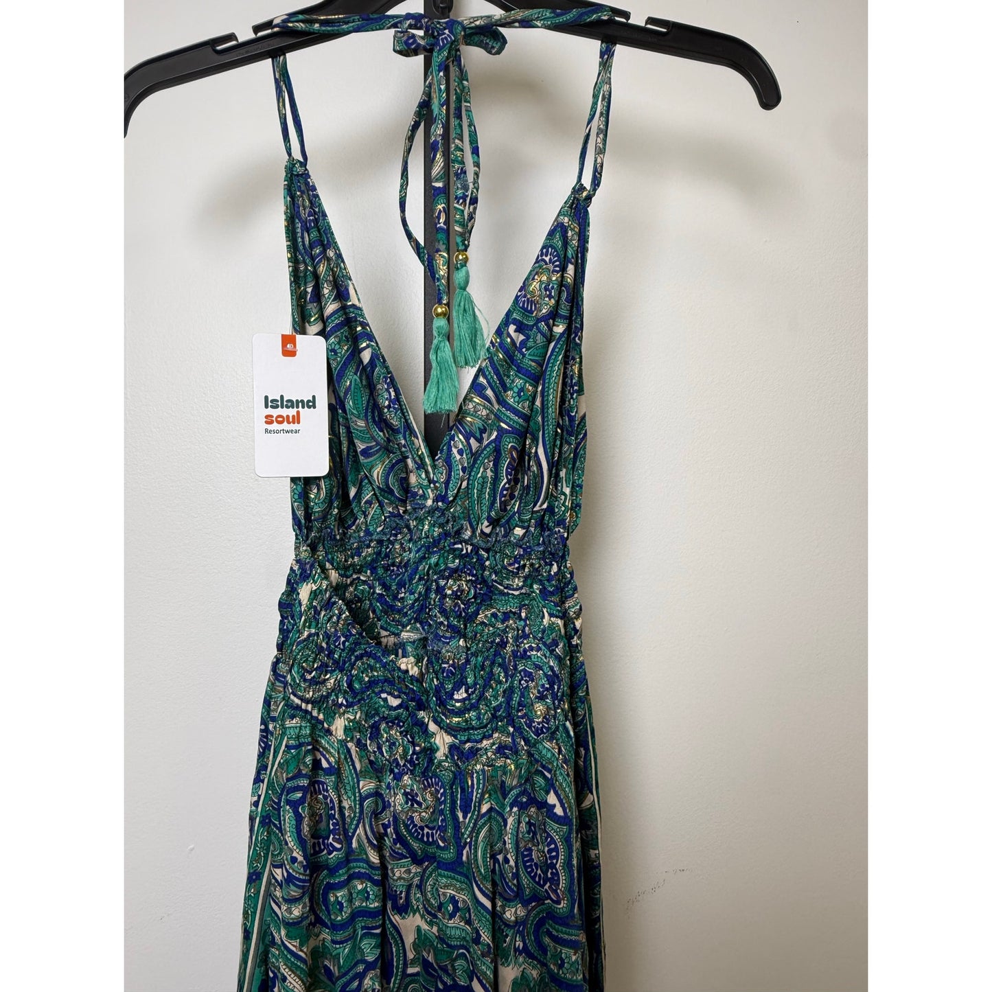 NWT 100% Viscose Blue Paisley Maxi Dress Boho Halter