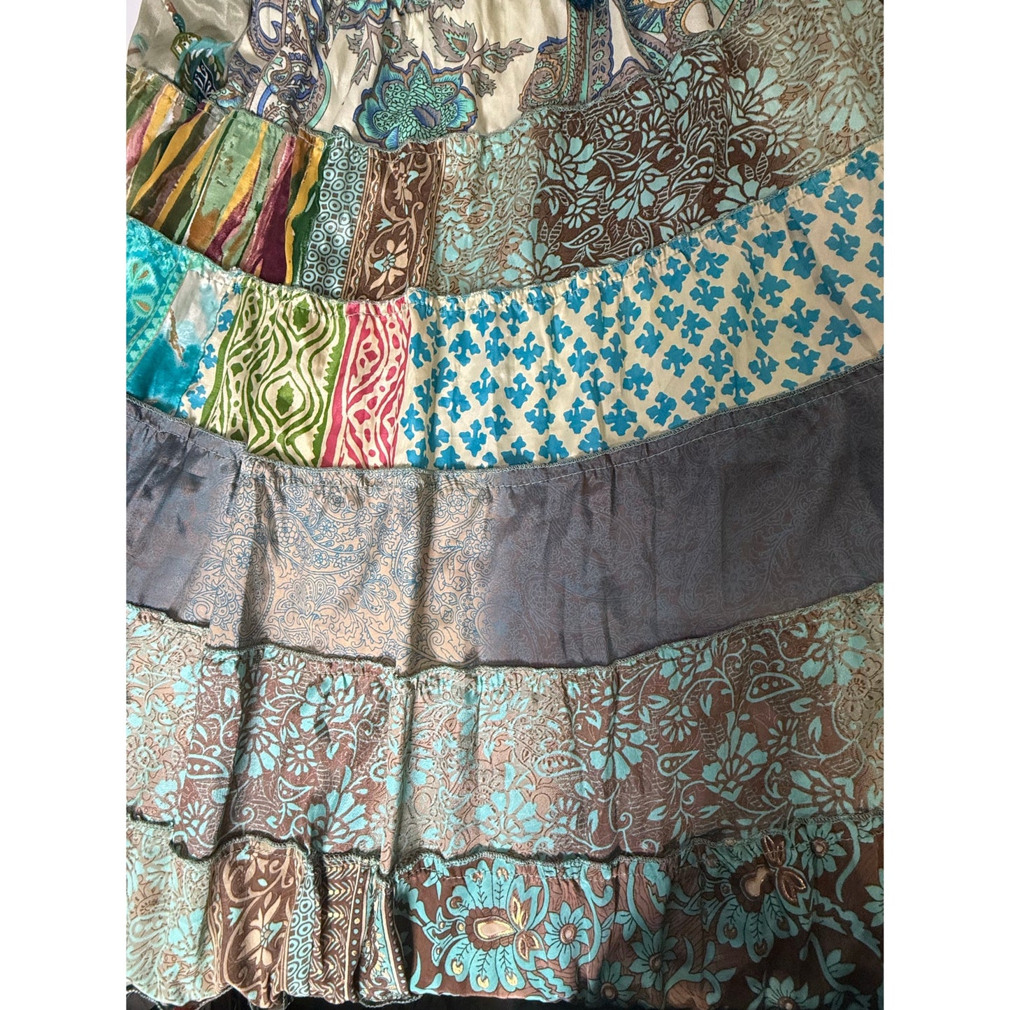 Mixed-Patchwork maxi skirt with pockets- One Size