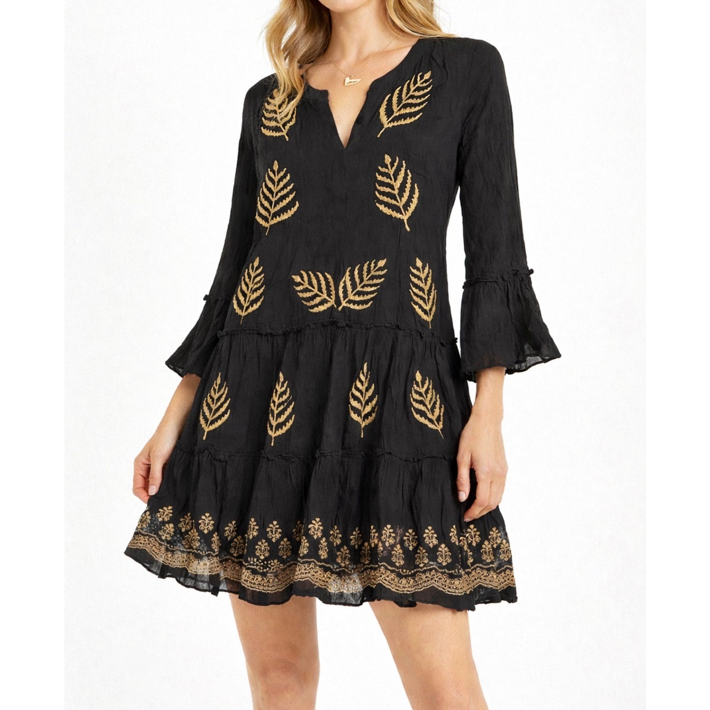 Black Boho Embroidered Dress – NWT