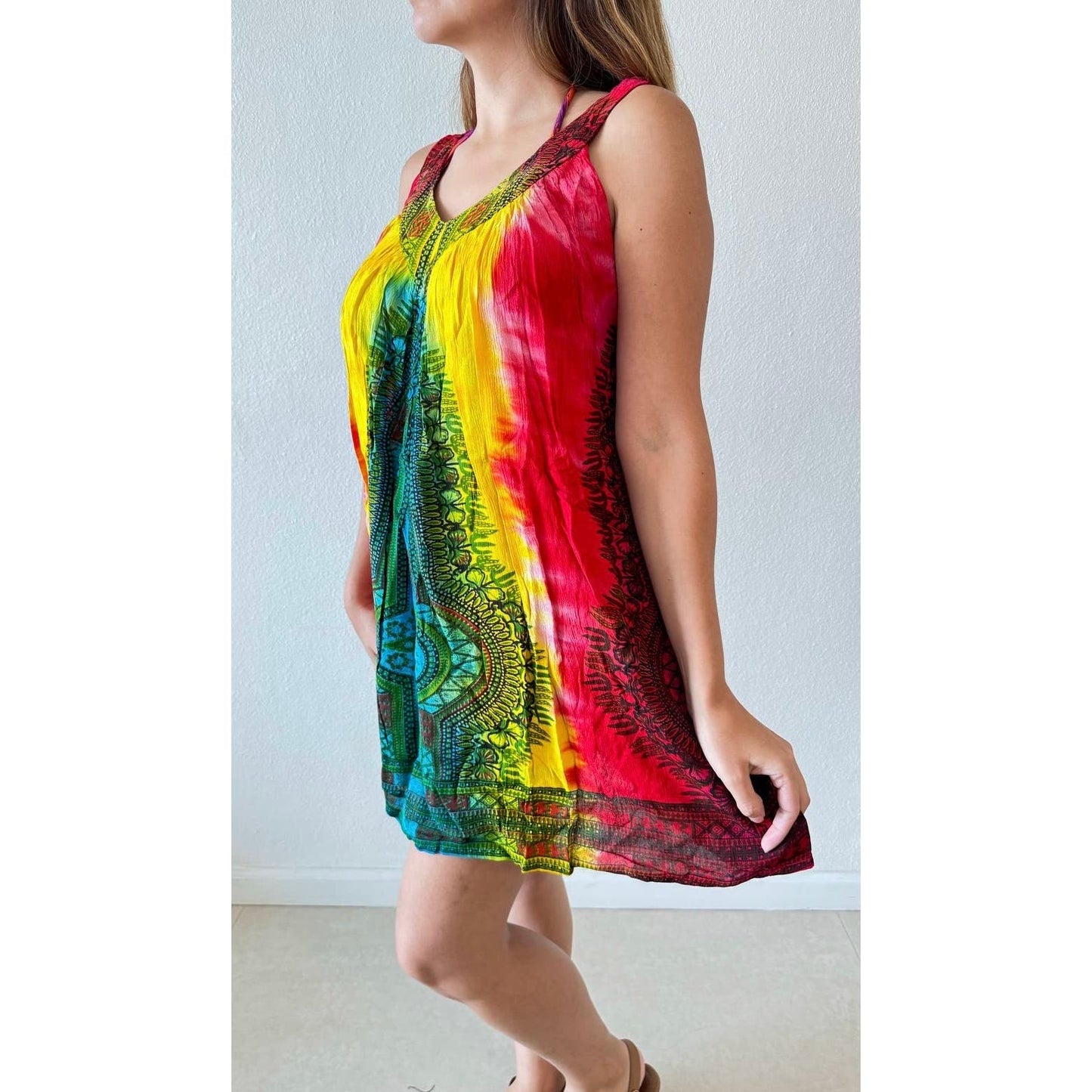 One size mini tribal tie dye pool-beach dress