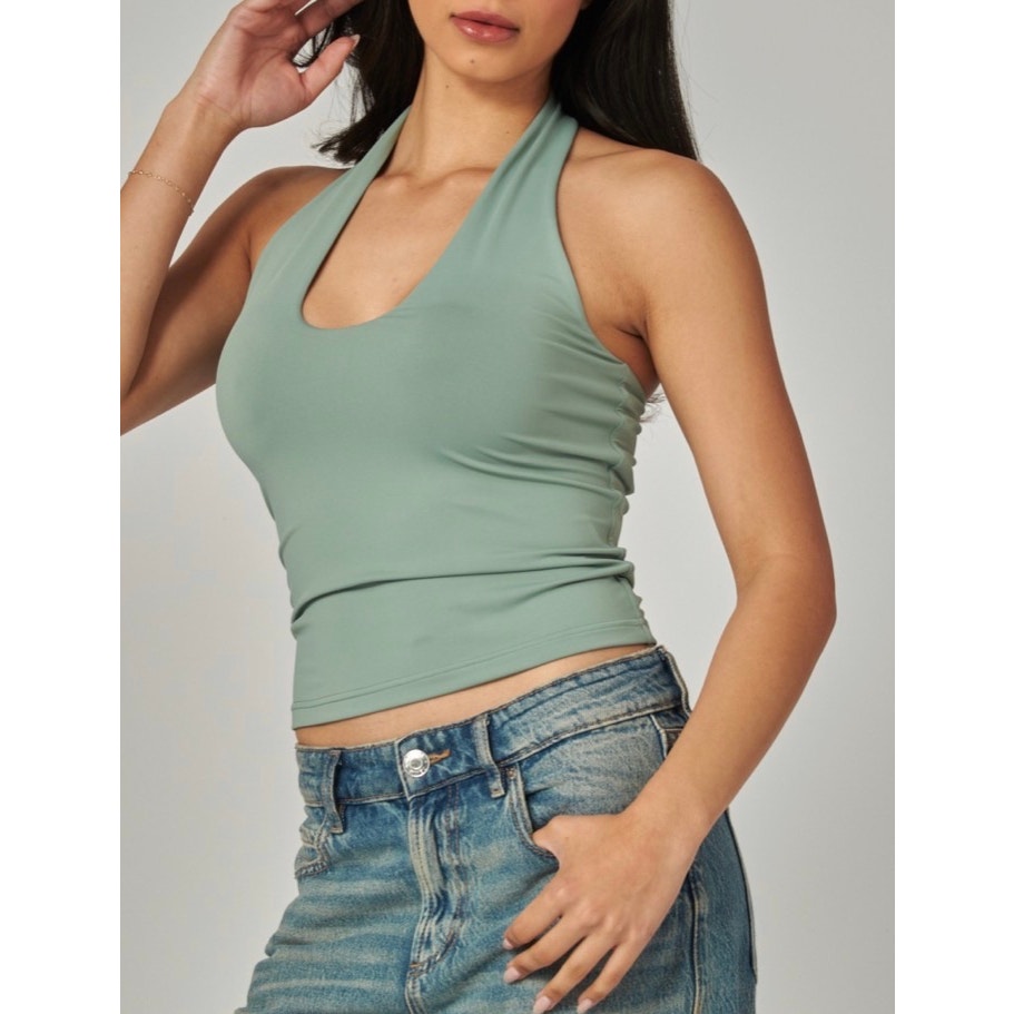 Contour Double Layered Round Neckline Open Back Top