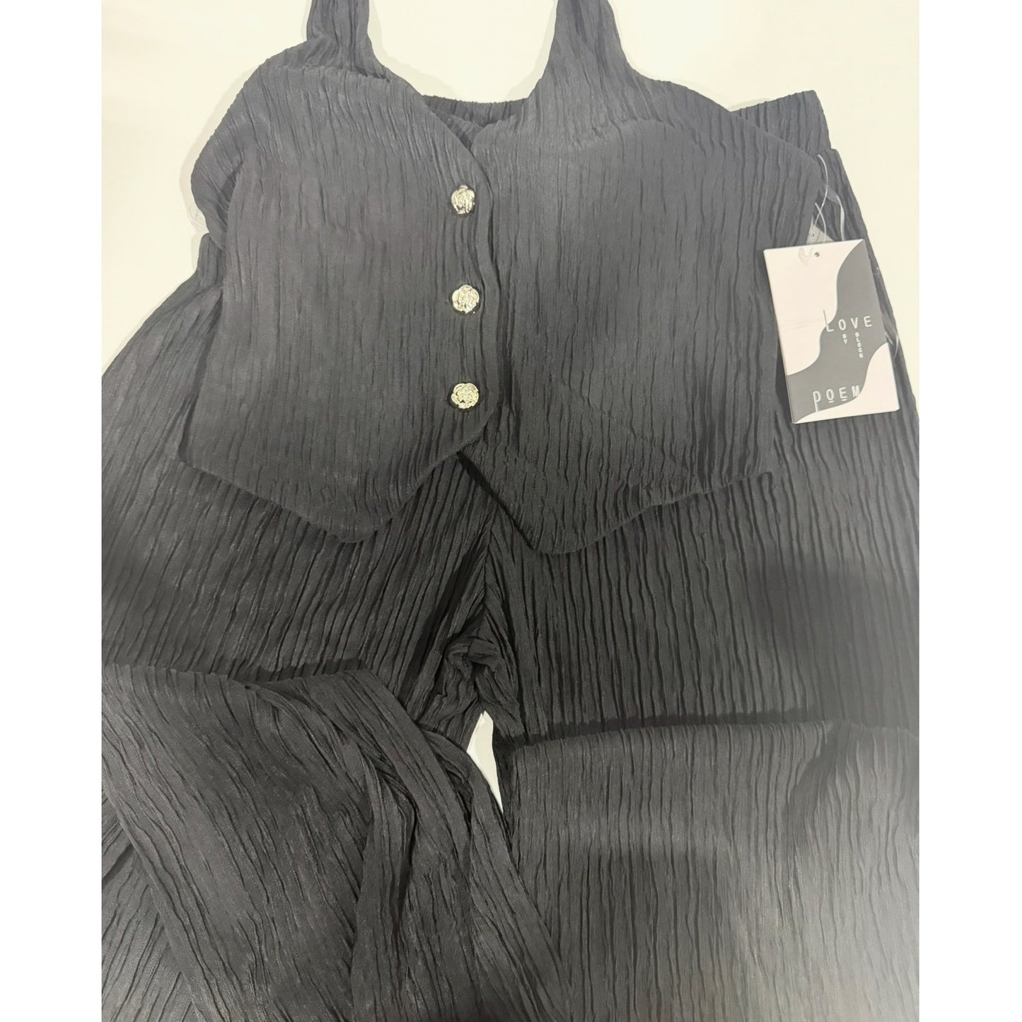 Crinkled textured cropped top 2 piece loungewear set