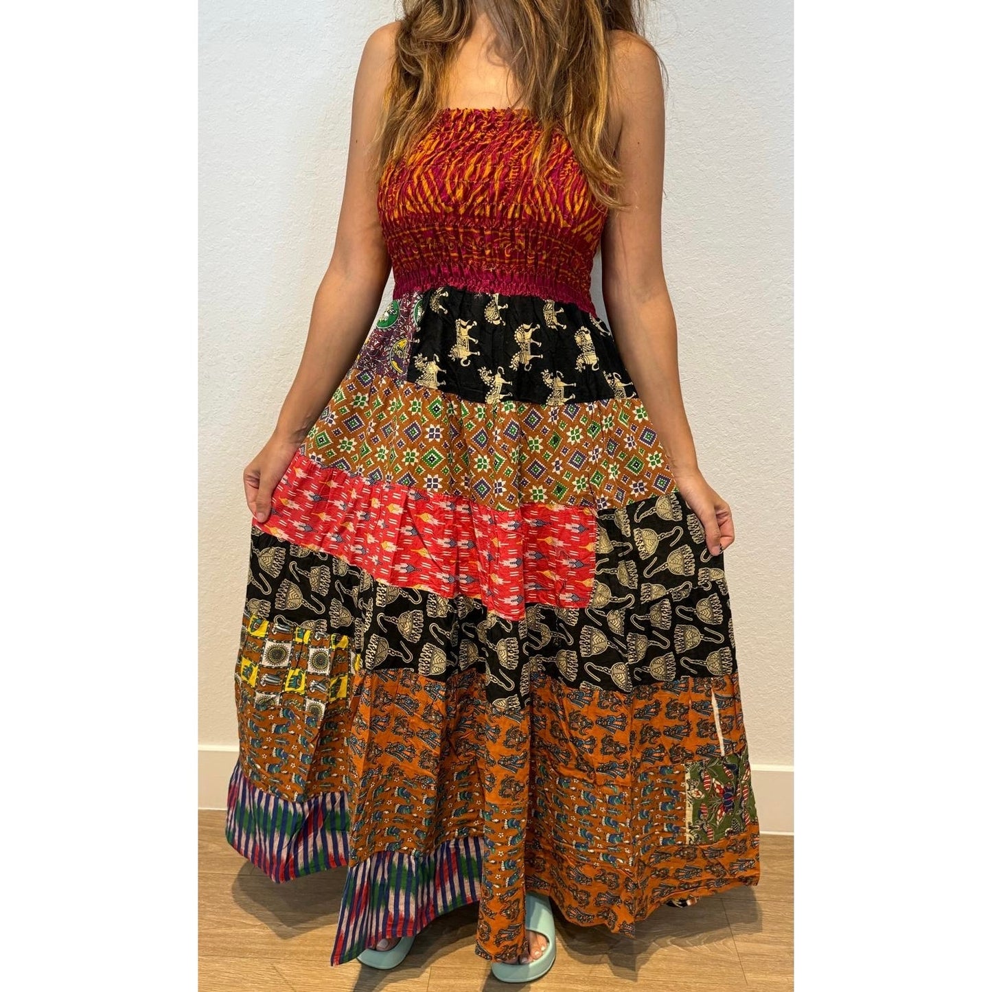 Multi-patch maxi Bohemian Dress