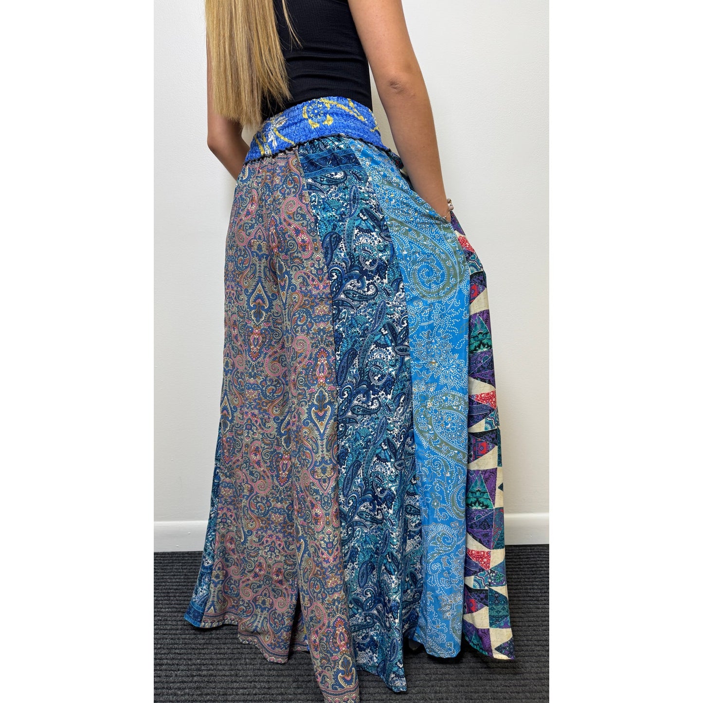 Mixed-print wide-leg trousers- One Size 100% Silk