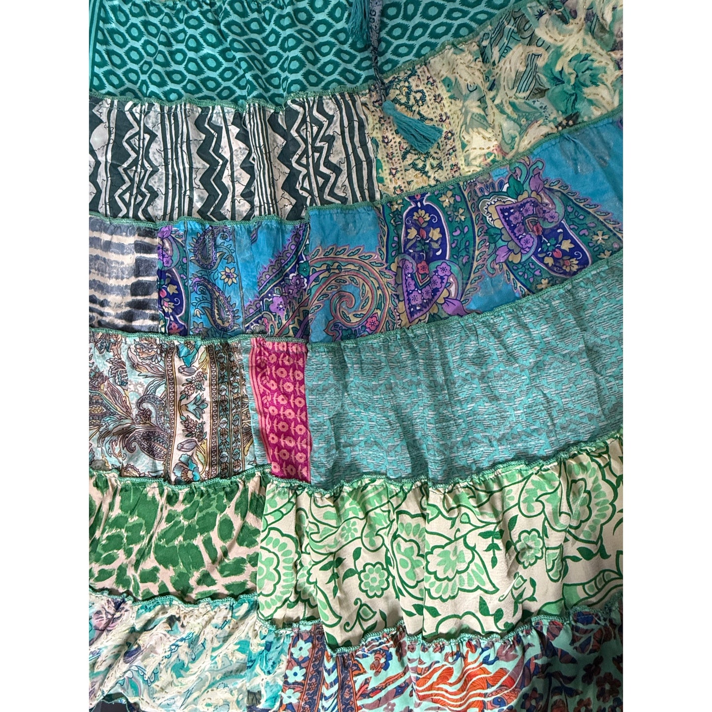 Mixed-Patchwork maxi skirt with pockets- One Size