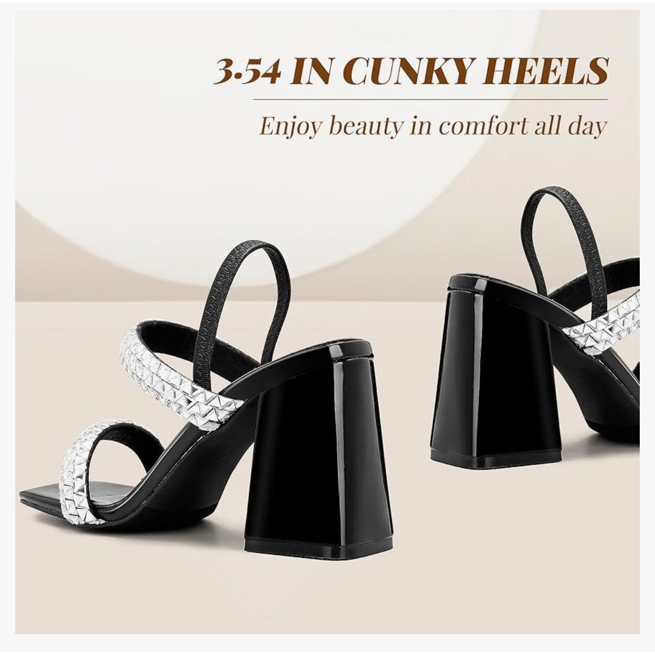 Sparkly Rhinestone Chunky Heels for Women Square Toe Heeled Sandals Party Dressy