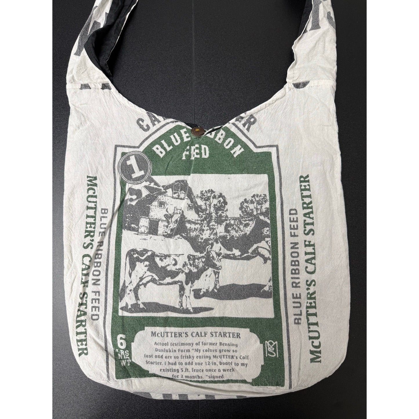 Blue Ribbon Flour Sack Purse Bag Cotton Tote Vintage Look Feed Sack Cross Body