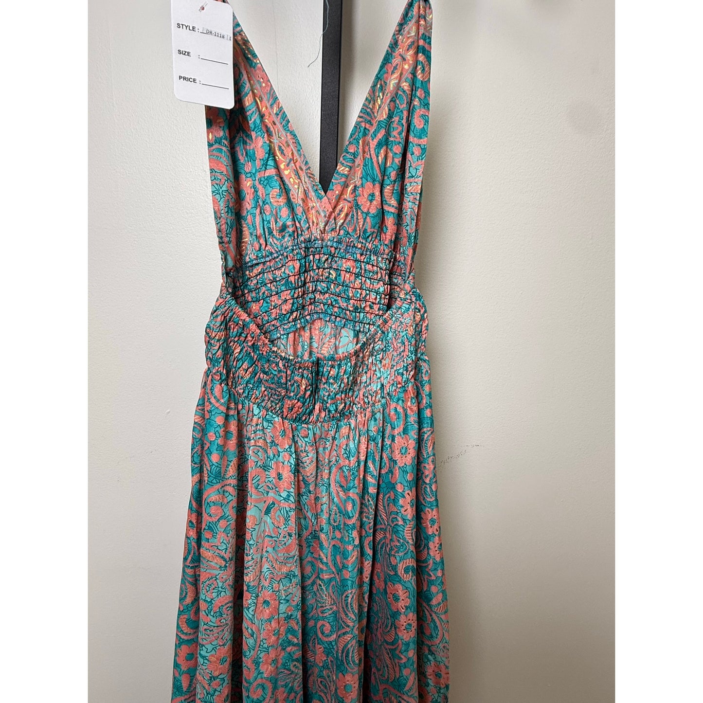 NWT 70% Silk 30% Polyester coral Maxi Dress Boho Halter