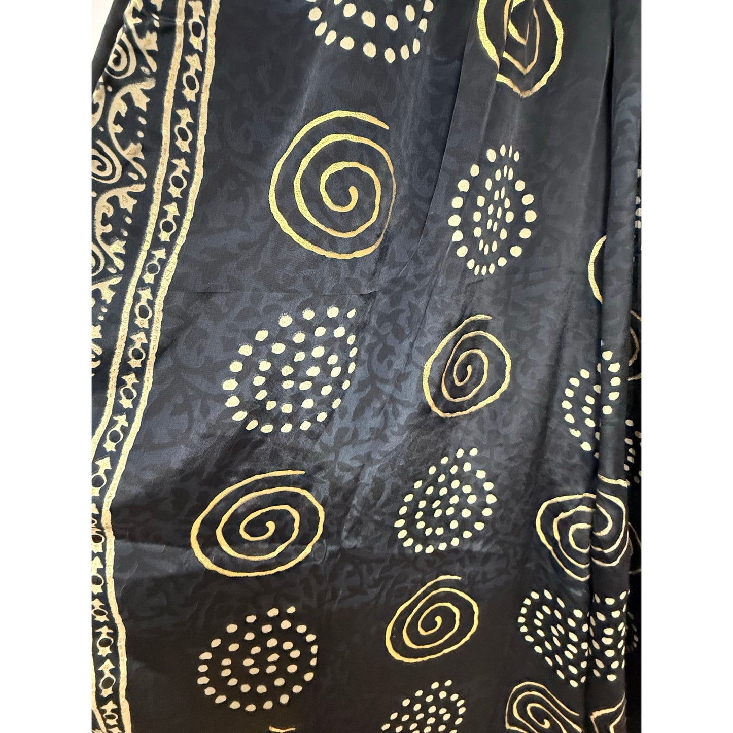 Black & Gold Boho Wide-Leg Resort Pants with Tassel Waist