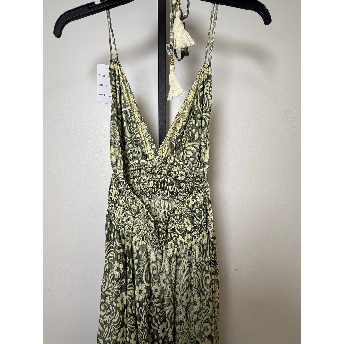 NWT 70% Silk 30% Polyester Yellow Maxi Dress Boho Halter