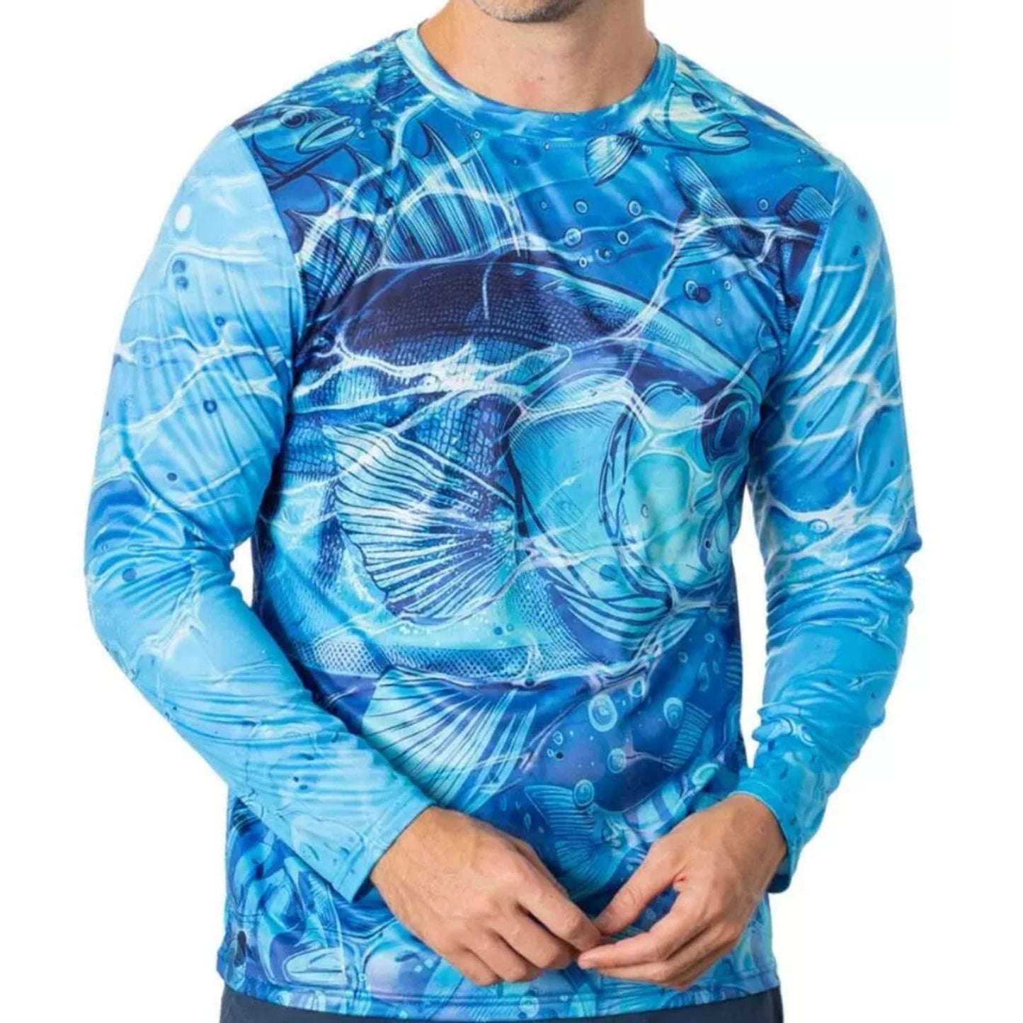 Men's Performance Long Sleeve Crew Neck with Fish Print