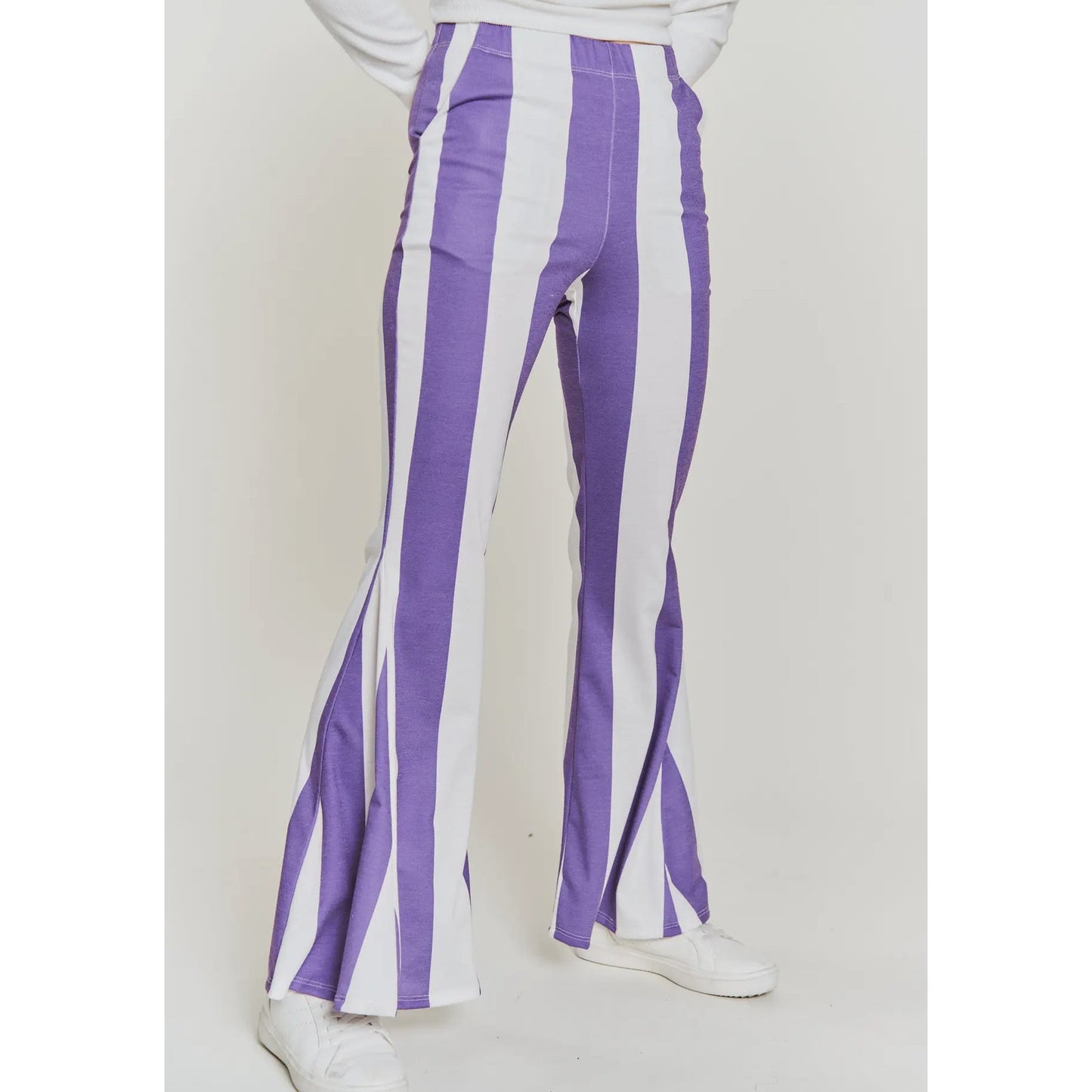 Striped elastic waist band flare pants