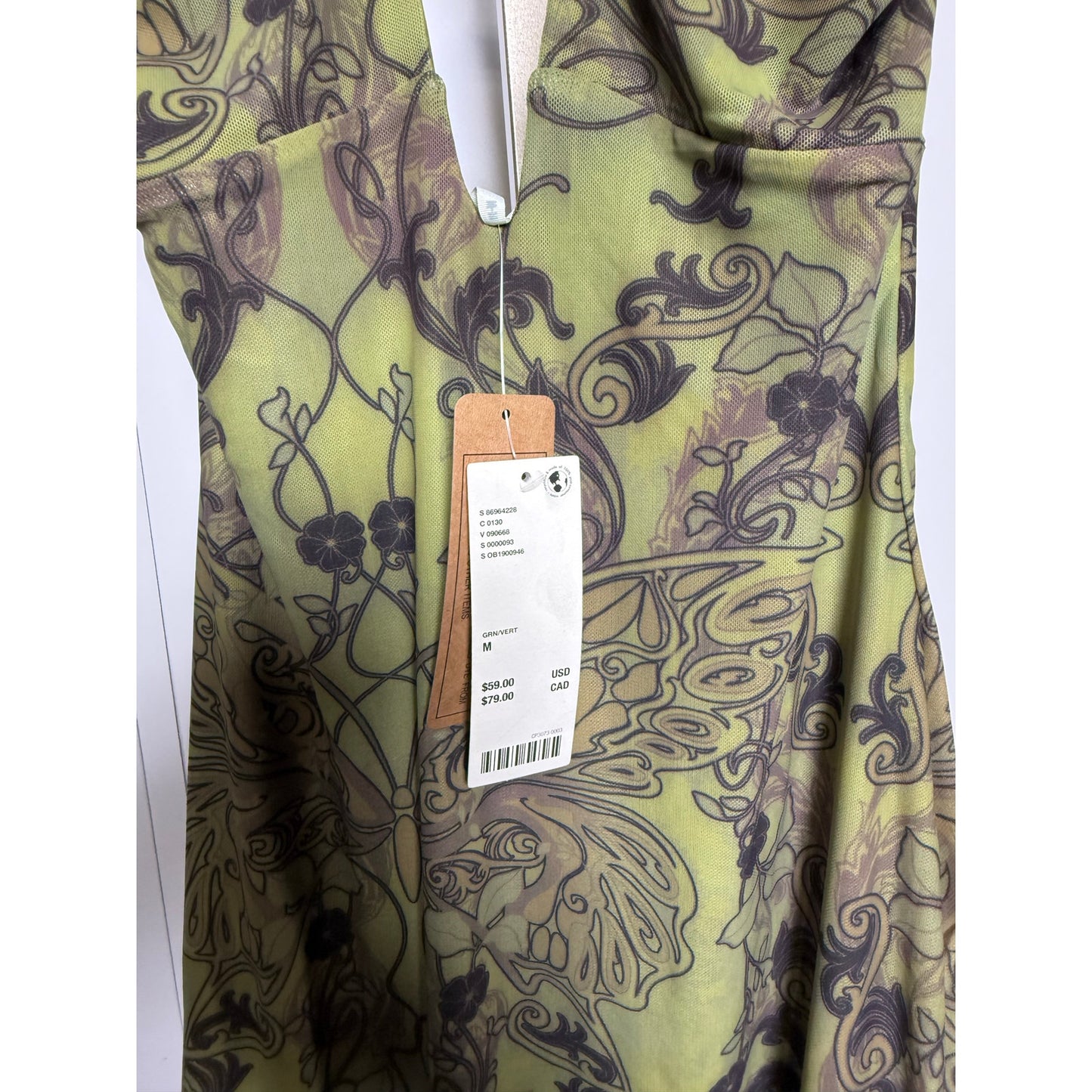 Silence + Noise Printed Plunging Mini Dress green
