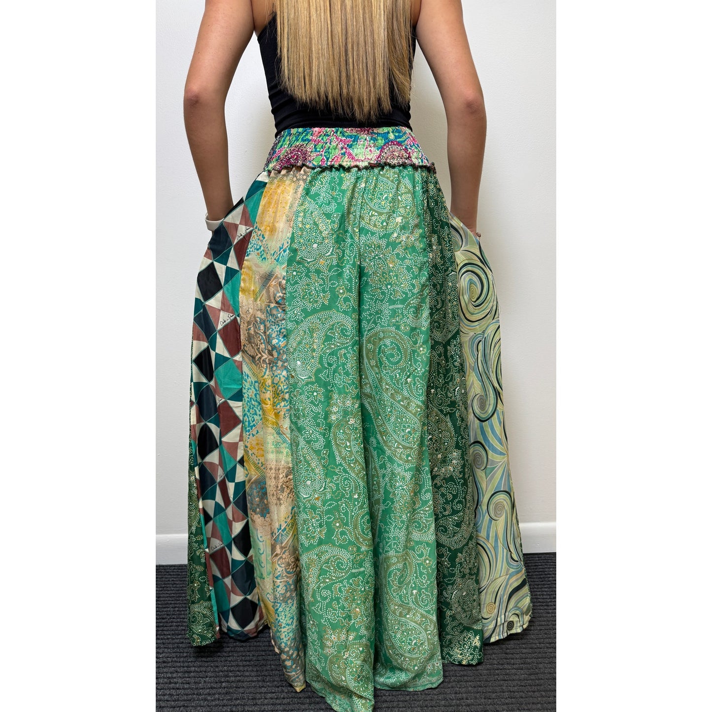 Mixed-print wide-leg trousers- One Size 100% Silk