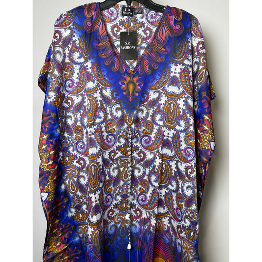 Paisley and feathers Kaftan Dresses for Women Beach Coverups, One Size Kaftans