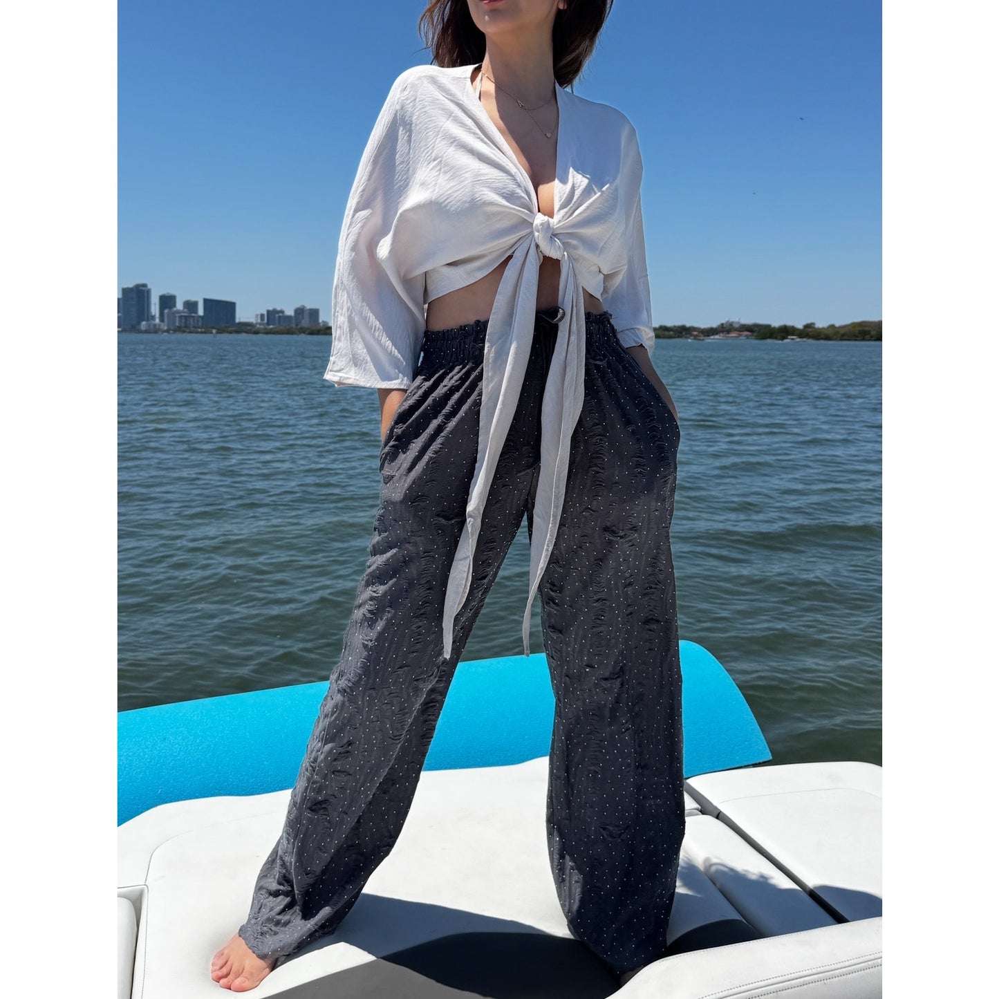 Rhinestone drawstring lounge pants