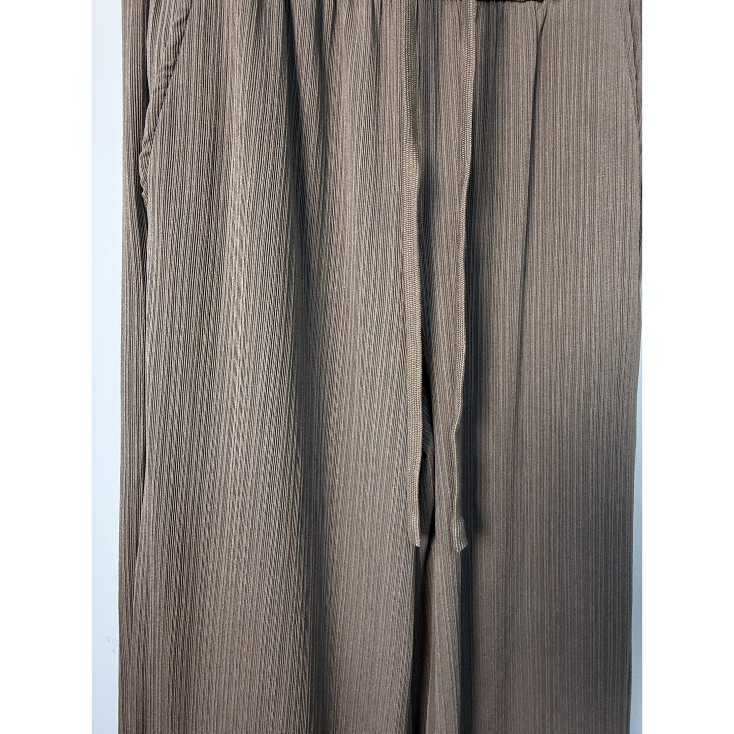 Ribbed High-rise Drawstring Wide Leg Pants
