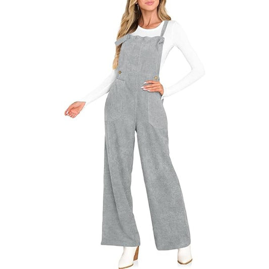 Women's Casual Corduroy Overalls Jumpsuits Fall Fashion Adjustable Straps Wide Straight Leg