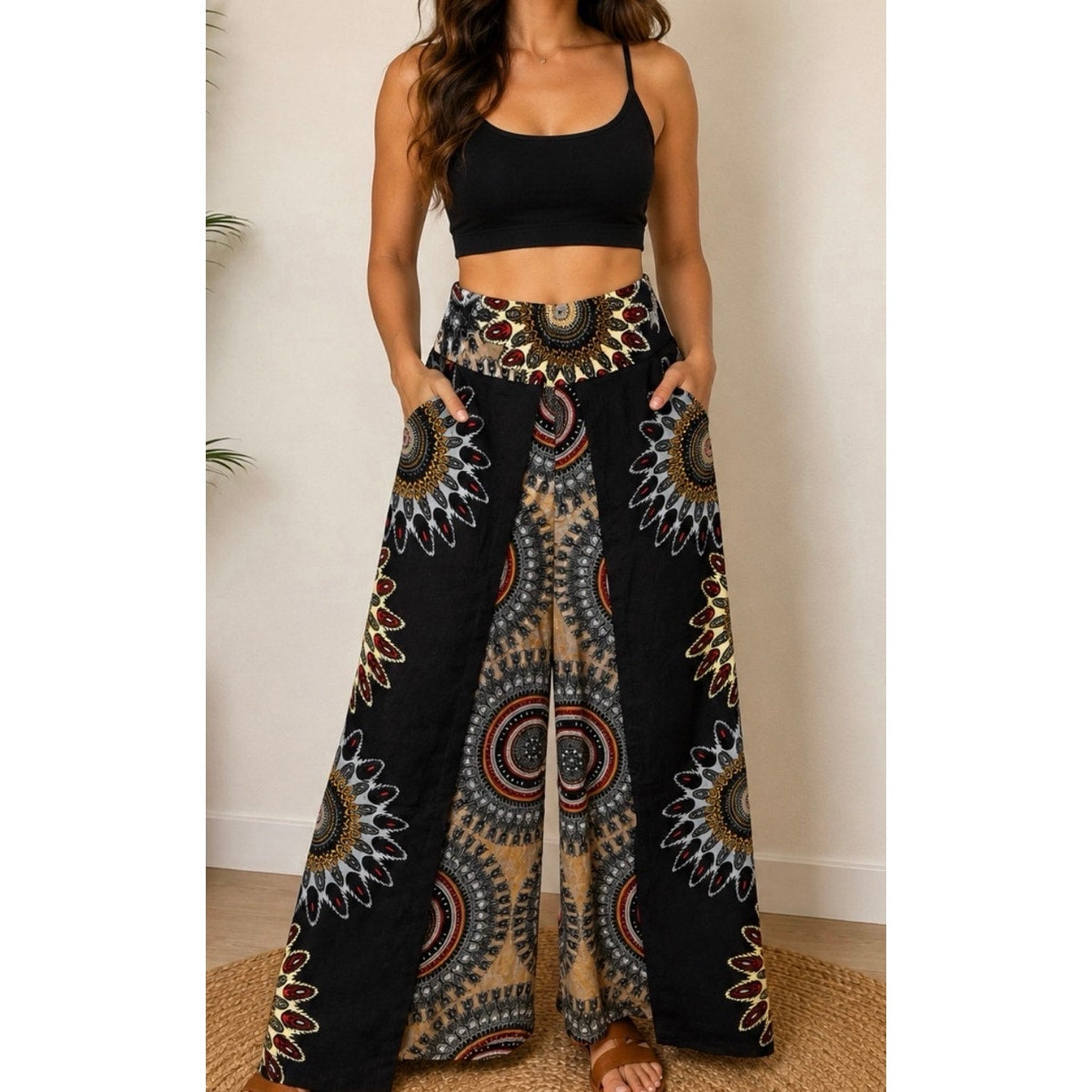 Boho Wide-Leg Wrap Pants – One Size