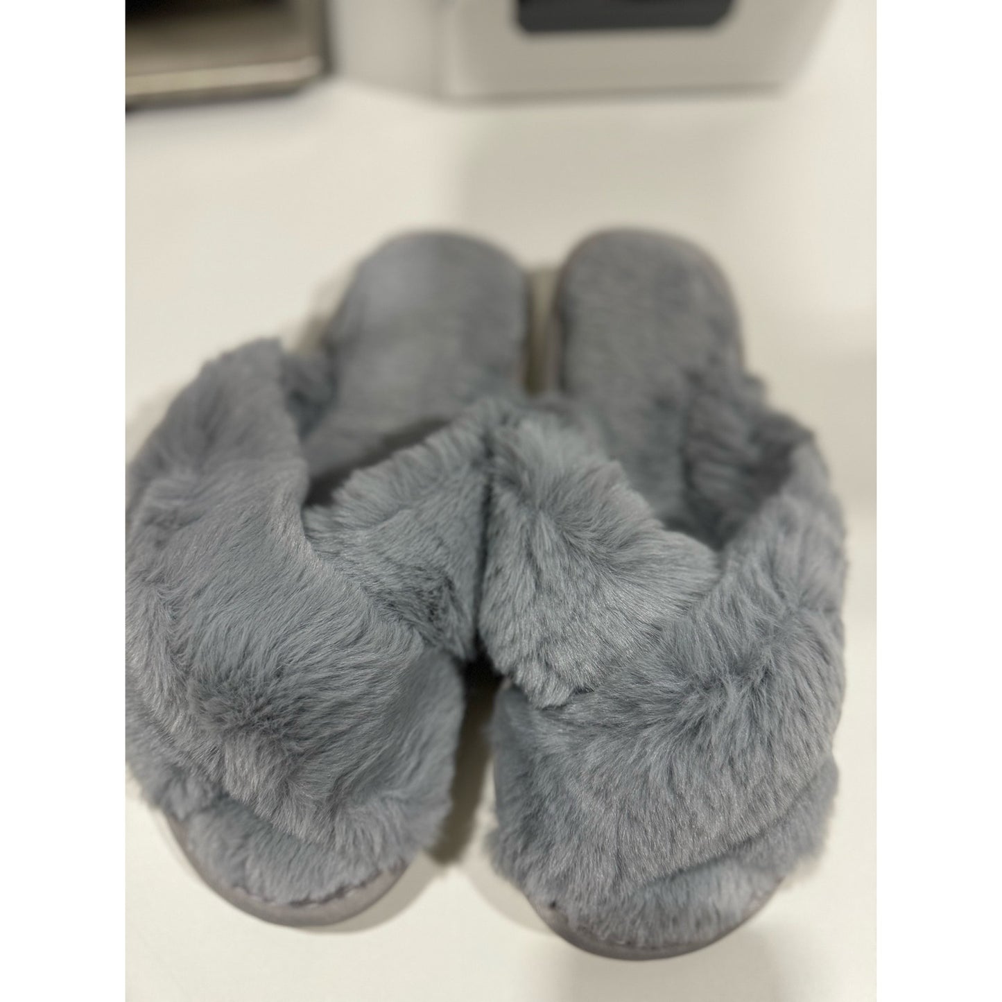 Womens House Slippers Cross Band Open Toe, Soft Plush Fleece Bedroom Slippers Women