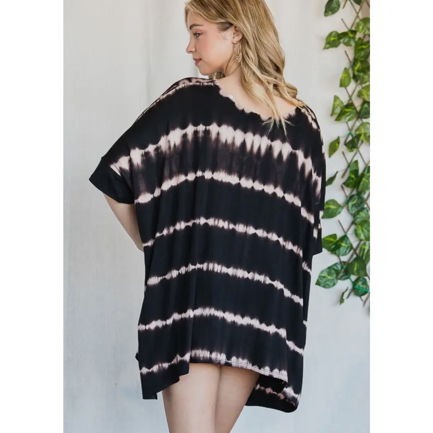 Striped tie dye round neck tunic