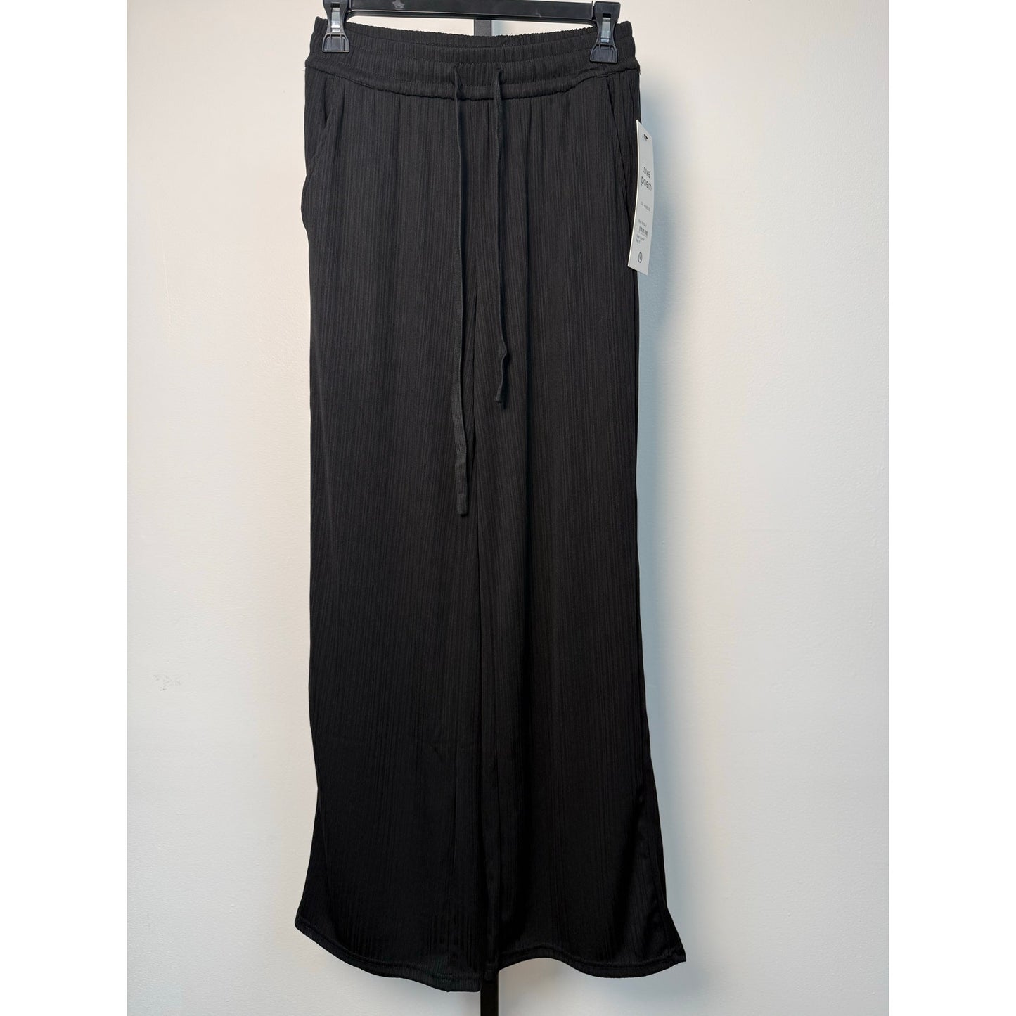 Ribbed High-rise Drawstring Wide Leg Pants