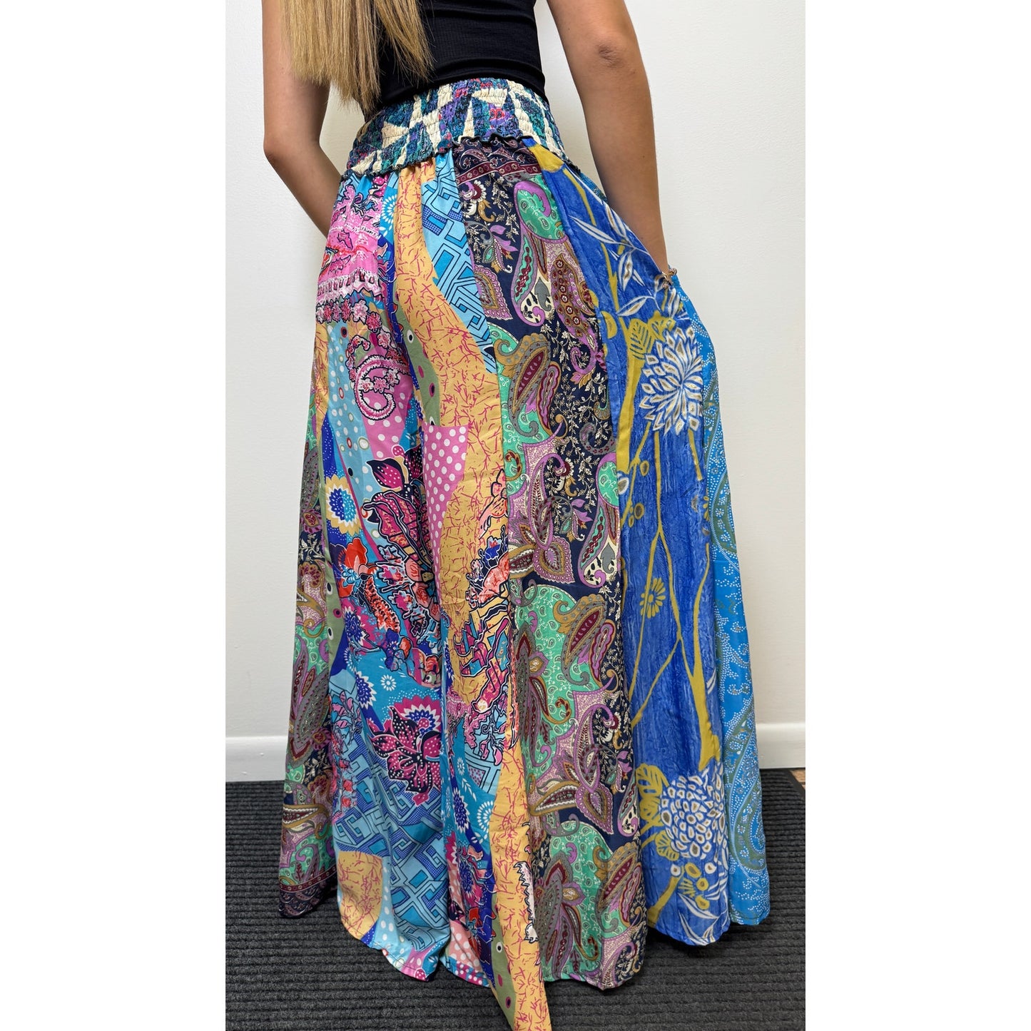 Mixed-print wide-leg trousers- One Size 100% Silk