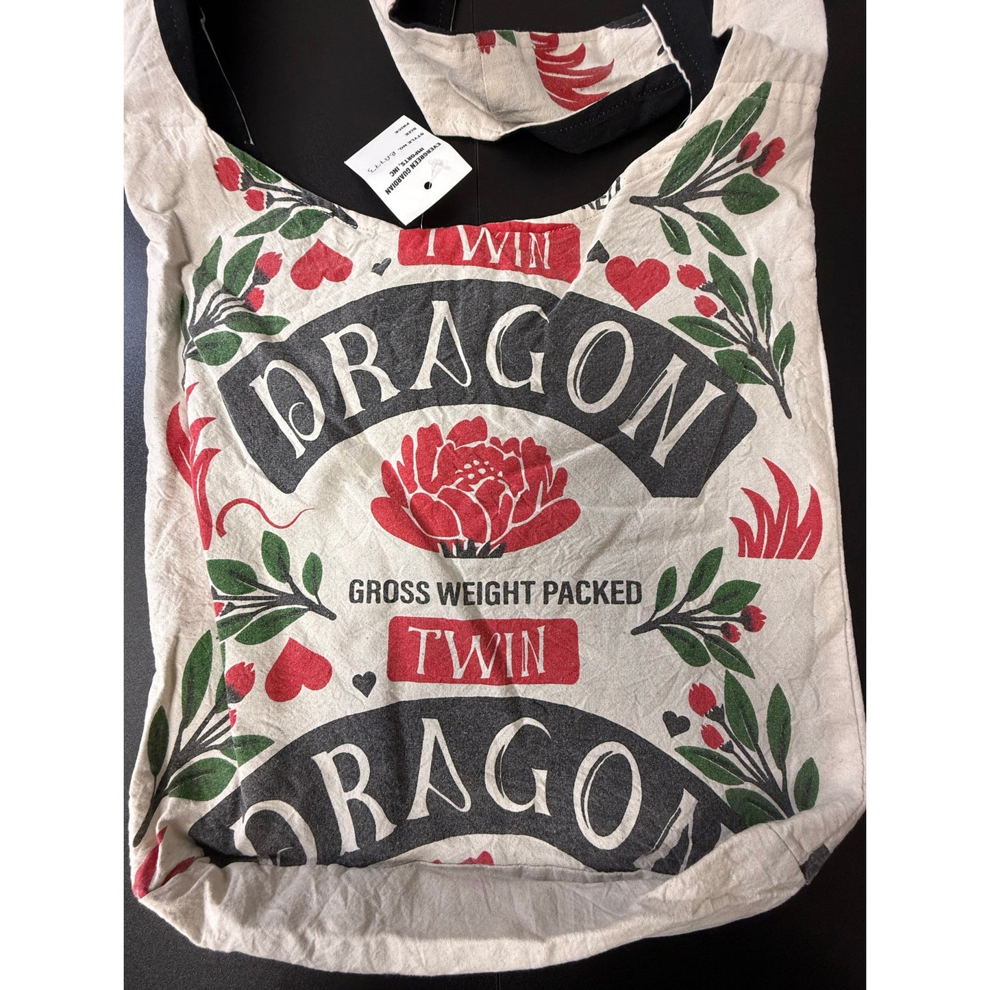 Dragon Flour Sack Purse Bag Cotton Tote Vintage Look Feed Sack Cross Body