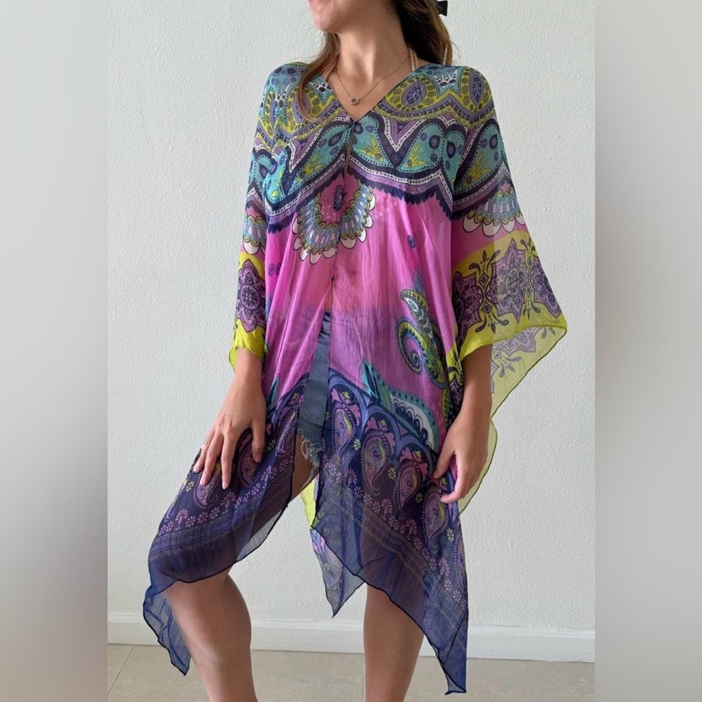 One size fits all chiffon poncho