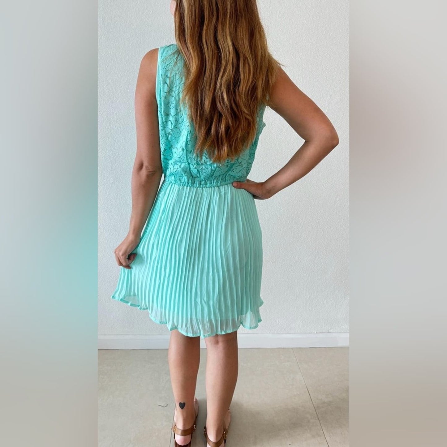 One size Mint embroidered mini dress