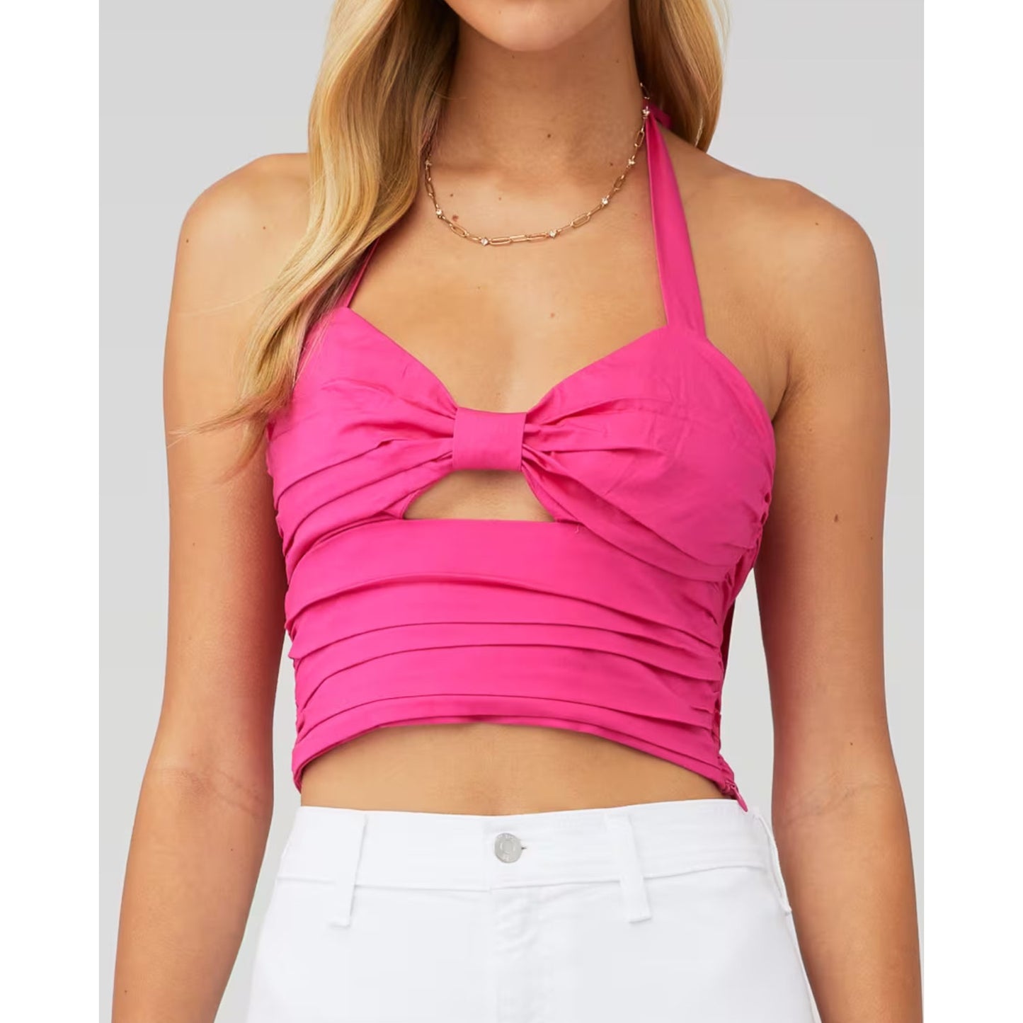 KNOTTED HALTER TOP Pink with bow