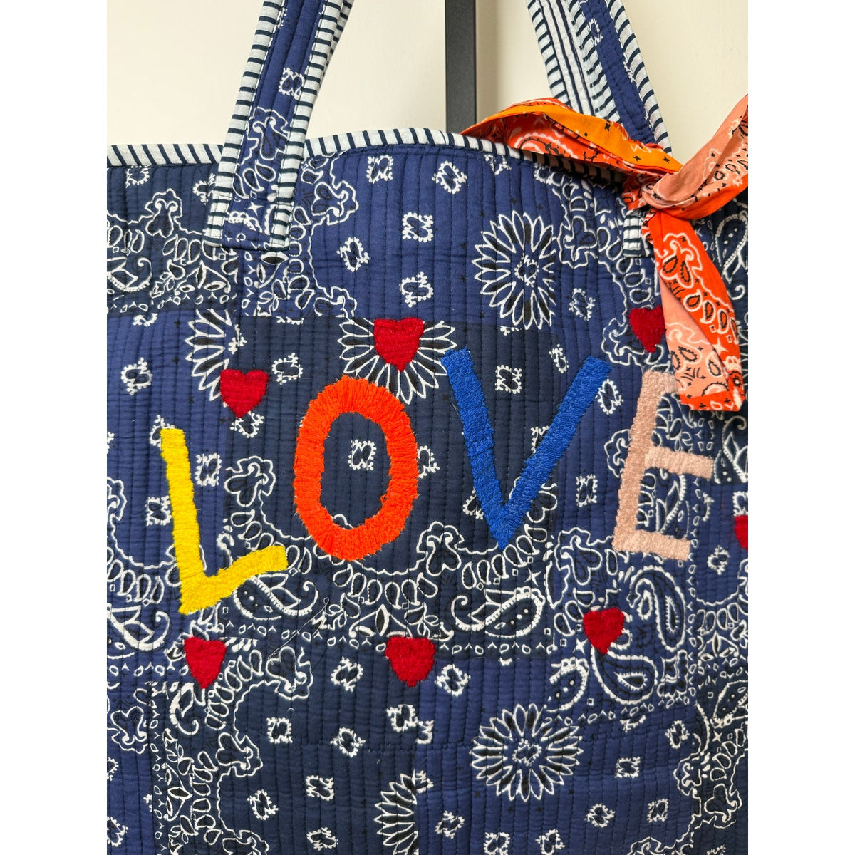 POL Quilted Bandana LOVE Tote Bag – Navy Blue