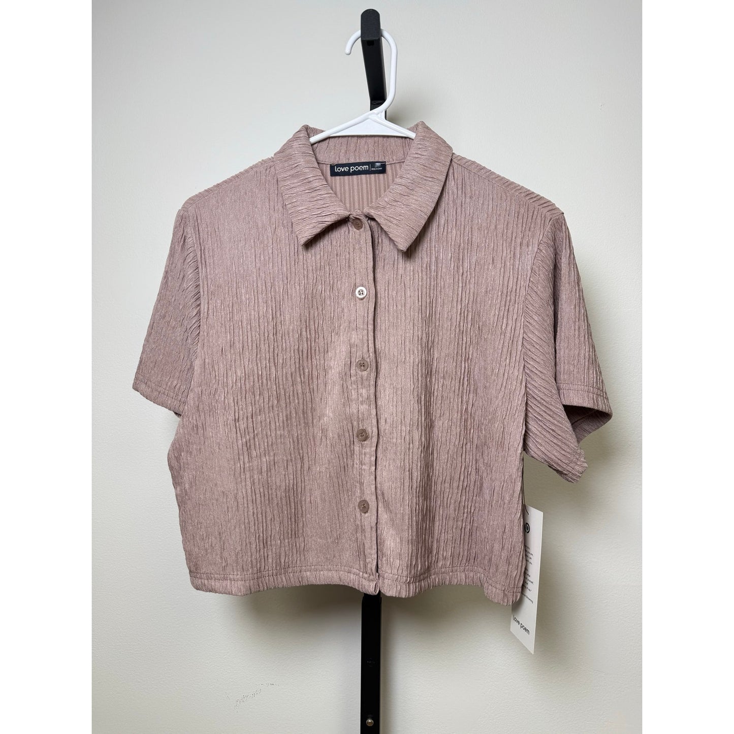 Crinkled Plisse Button Down Shirt Loungewear Shorts Set