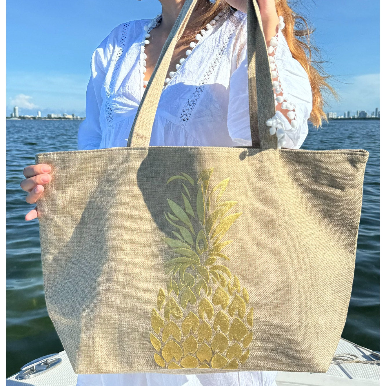 Pineapple Beach Bags Waterproof Large Pool Bag Shoulder Travel Tote Bags  Zipper