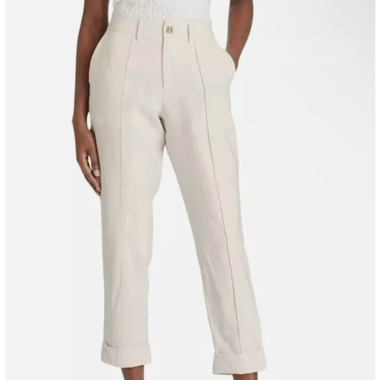 Women's High-Rise Slim Straight Leg Pintuck Ankle Pants A New Day Cream