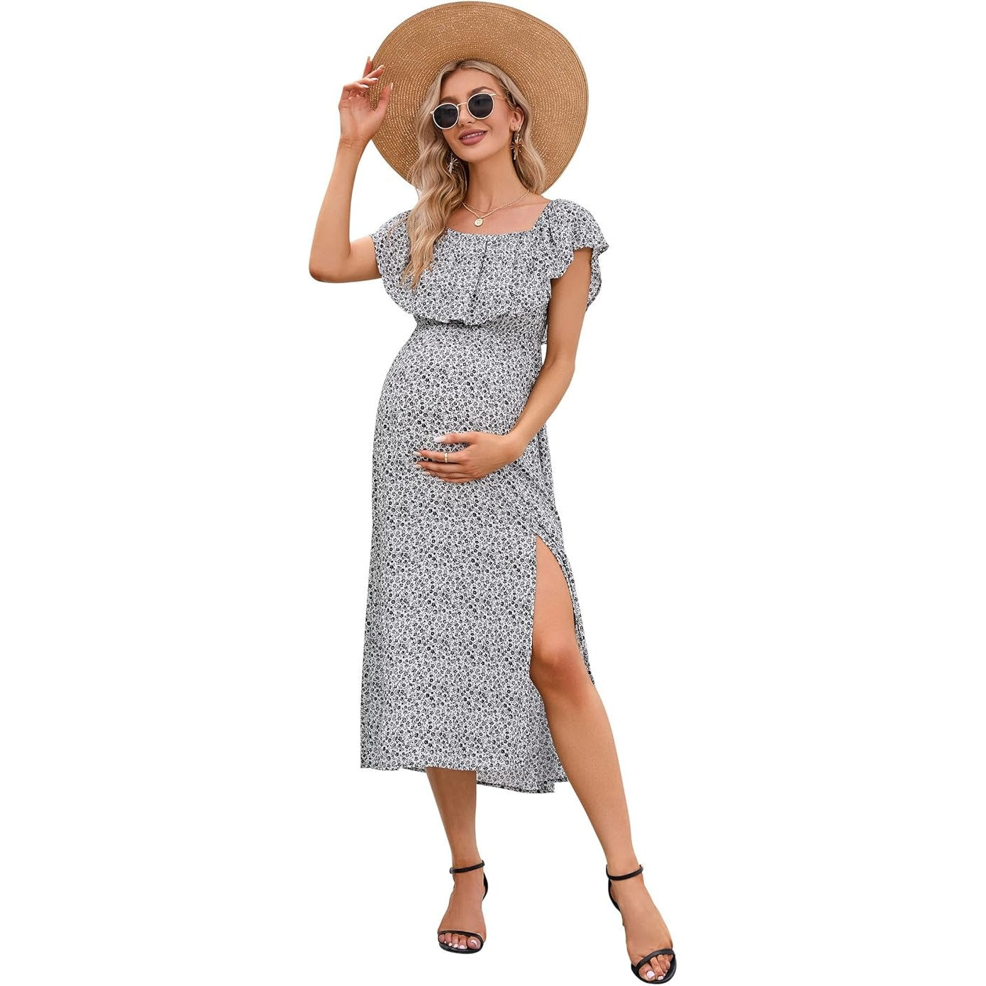 Coolmee Women's Casual Maternity dress Floral Maxi