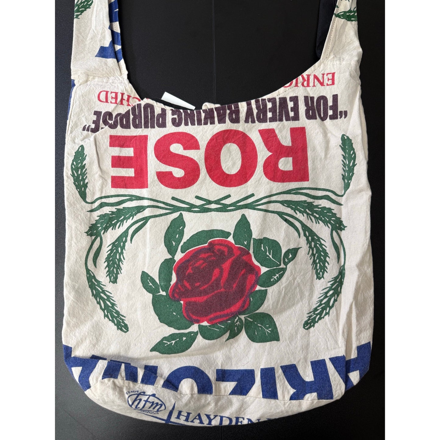 Rose Flour Sack Purse Bag Cotton Tote Vintage Look Feed Sack Cross Body