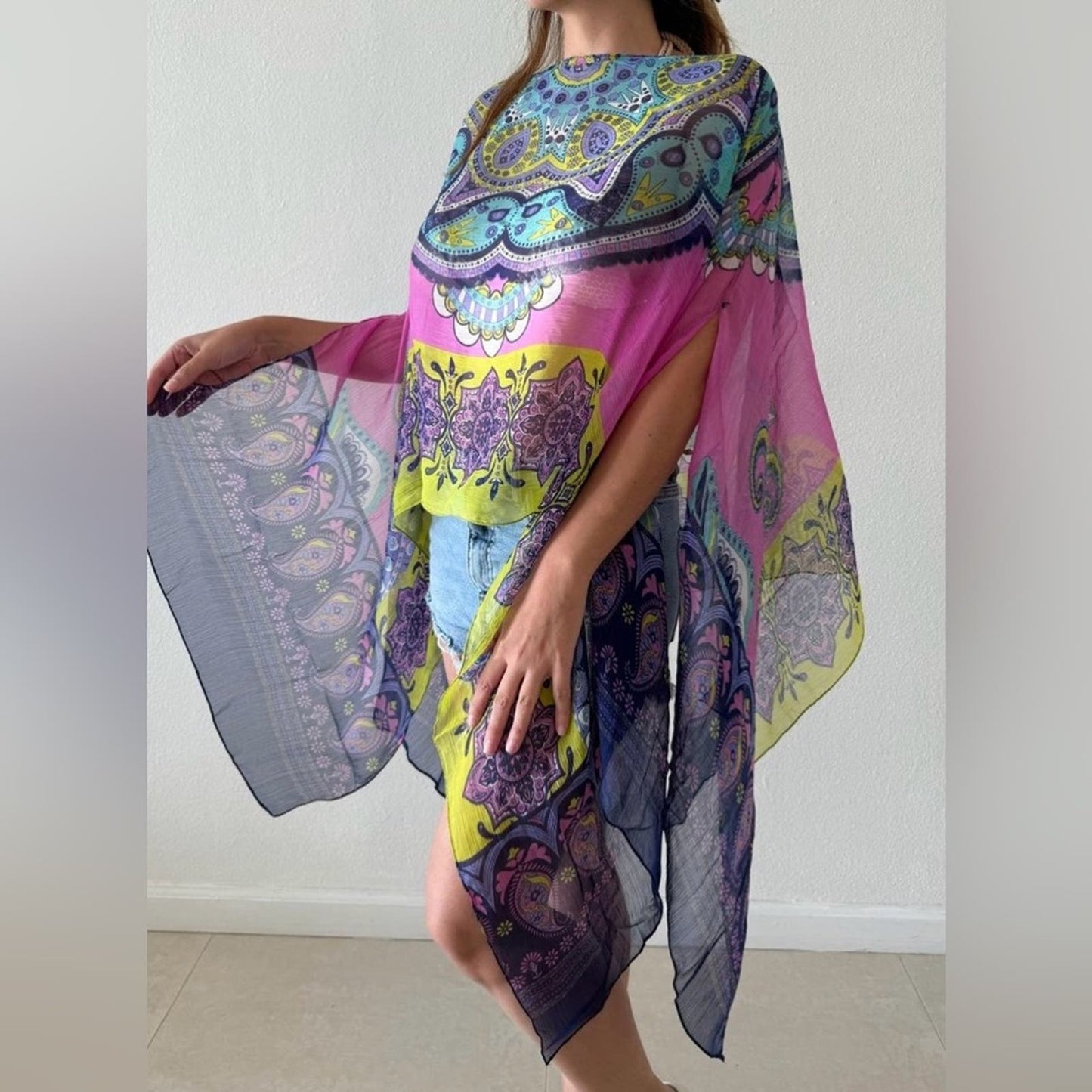 One size fits all chiffon poncho