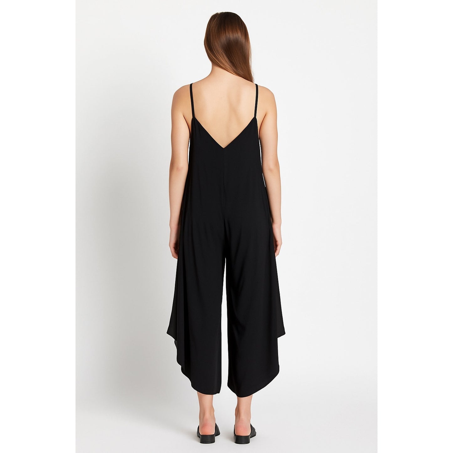 WASHED WOVEN SLOUCHY FITTED JUMPSUIT WITH CAMI STRAP. MADE IN USA