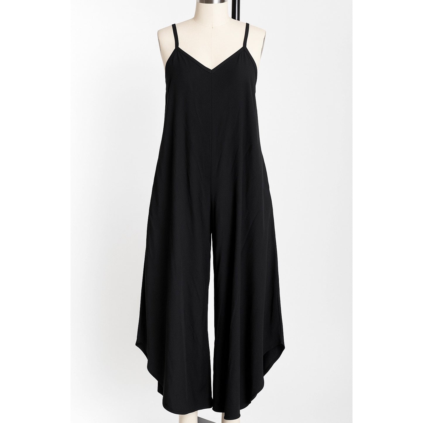 WASHED WOVEN SLOUCHY FITTED JUMPSUIT WITH CAMI STRAP. MADE IN USA