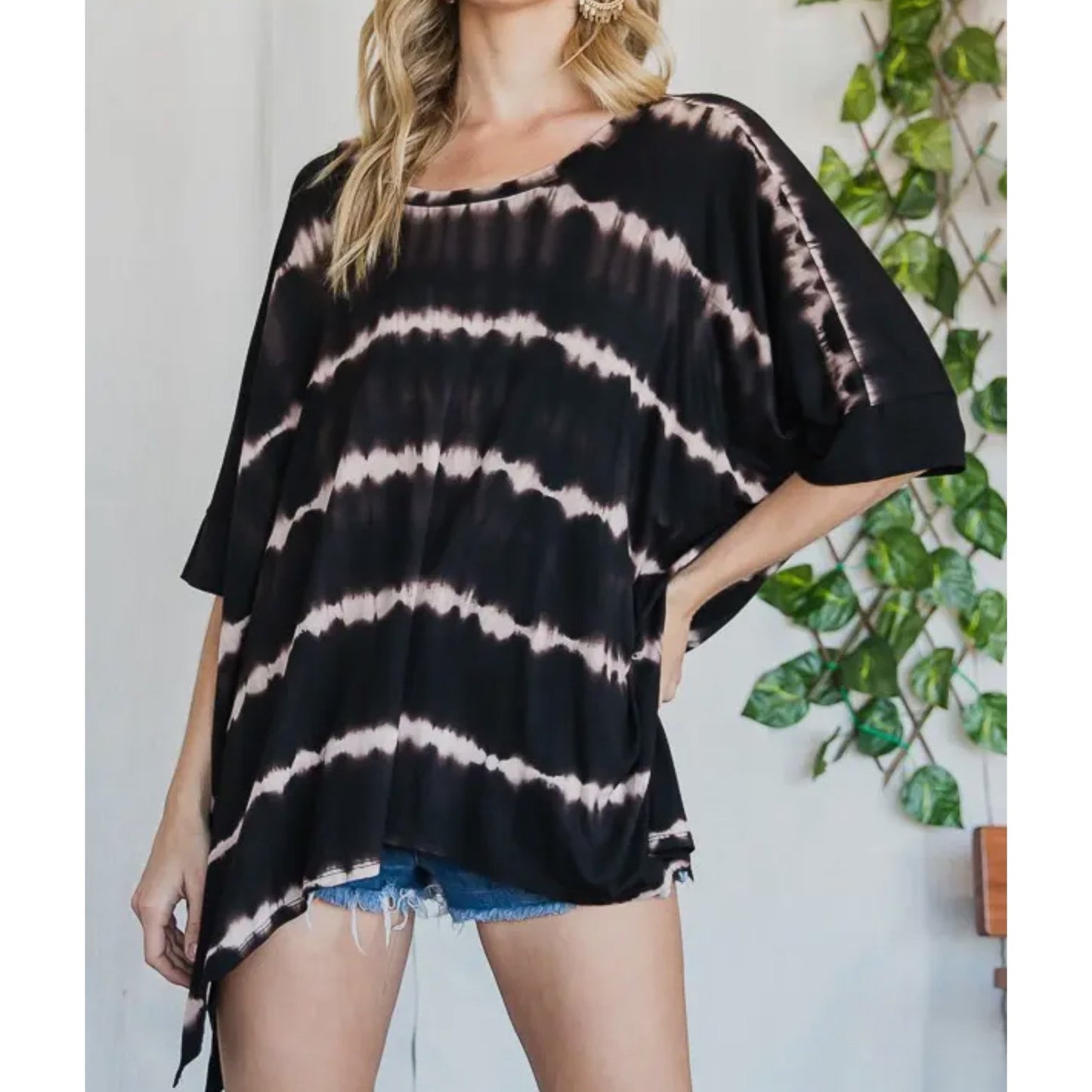 Striped tie dye round neck tunic