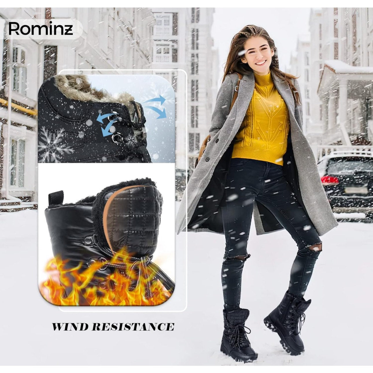 Rominz Womens Winter Snow Boots with Zipper Warm Fur Lined Mid Calf Ankle Bootie