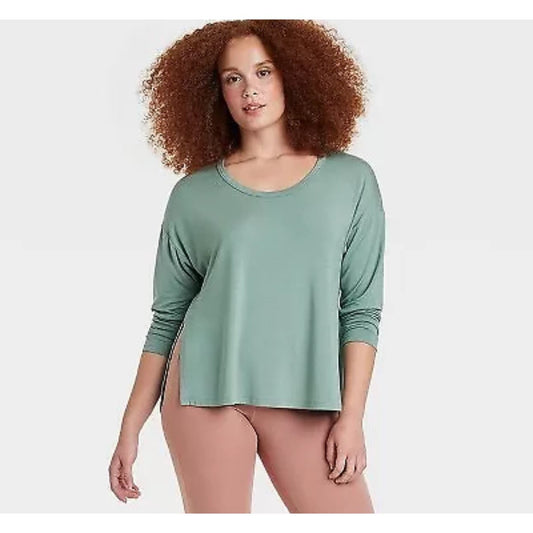 Women's Side Slit Long Sleeve Top - All in Motion Forest Green S