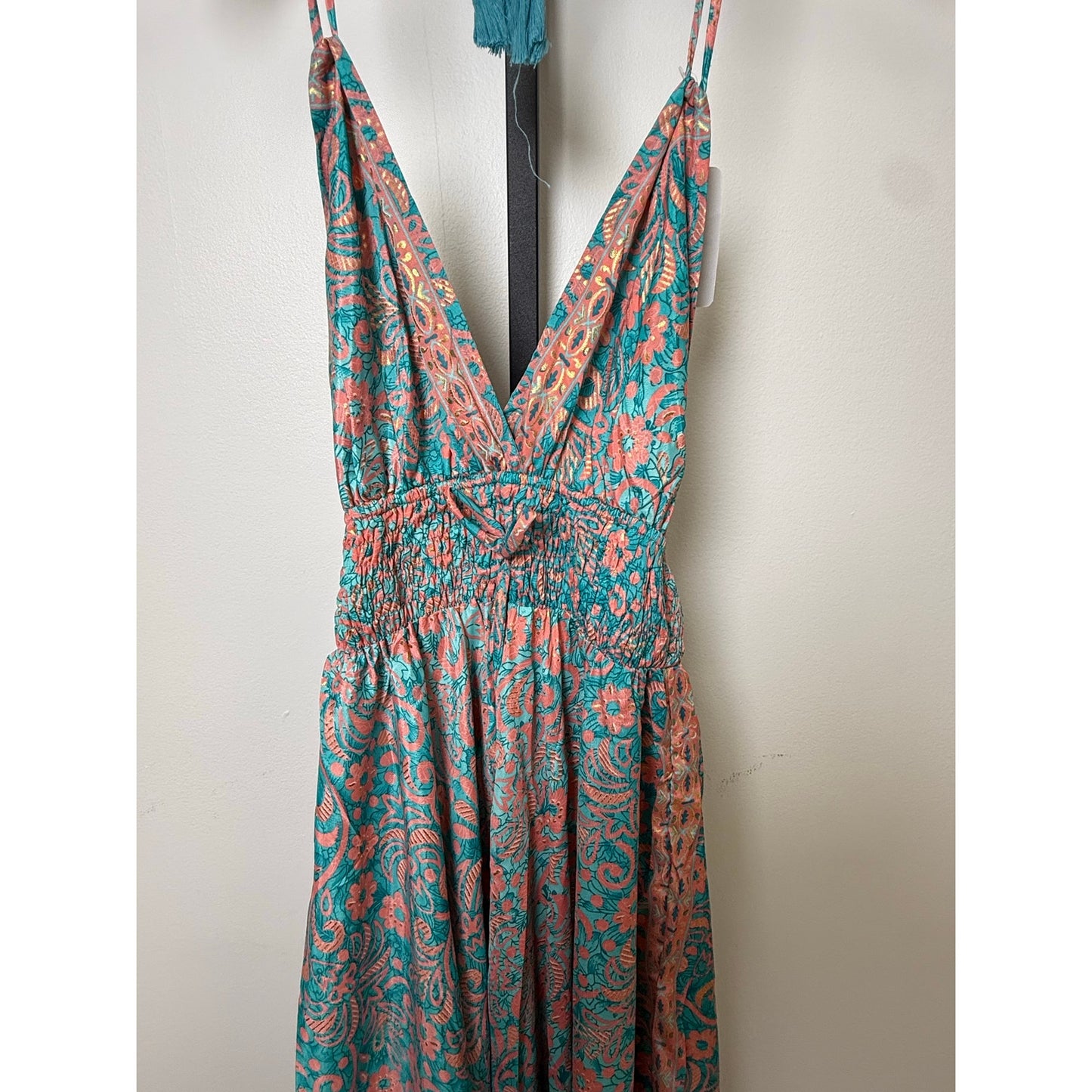 NWT 70% Silk 30% Polyester coral Maxi Dress Boho Halter
