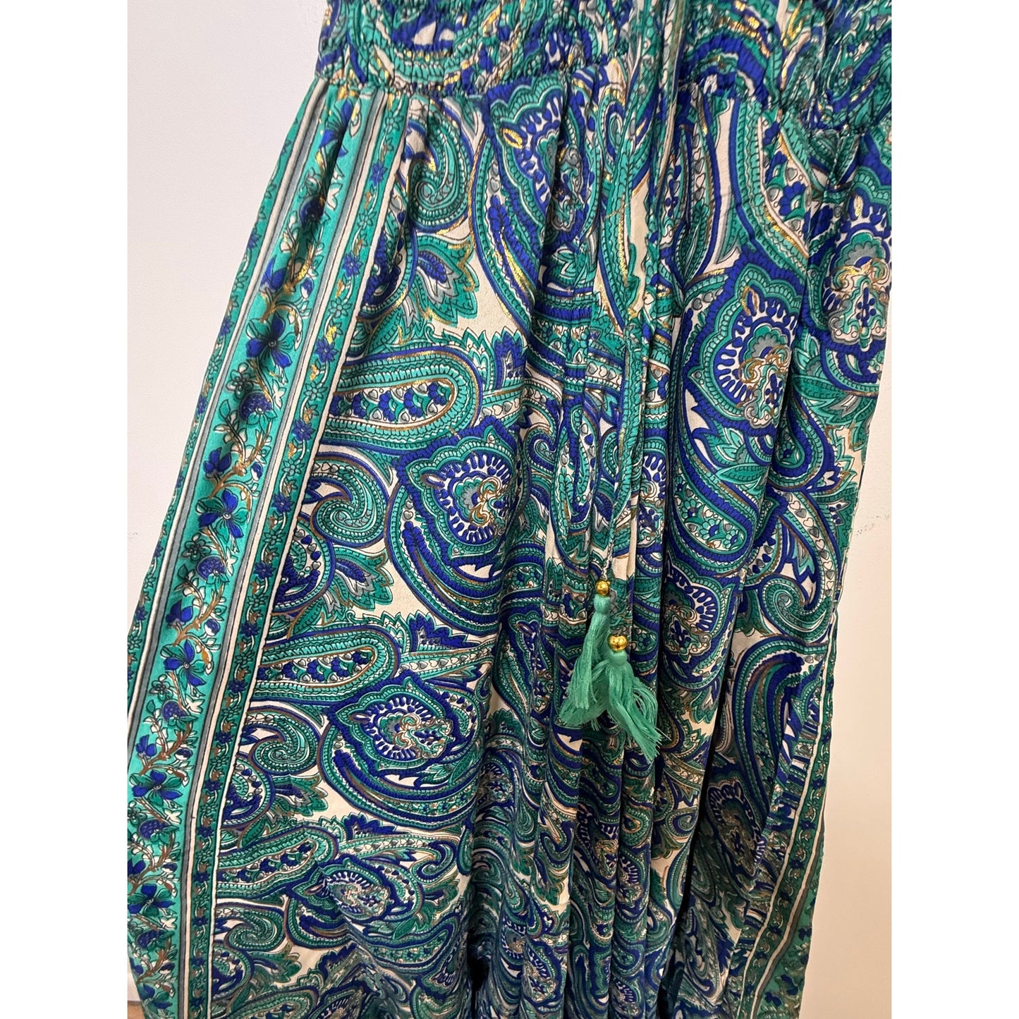 NWT 100% Viscose Blue Paisley Maxi Dress Boho Halter