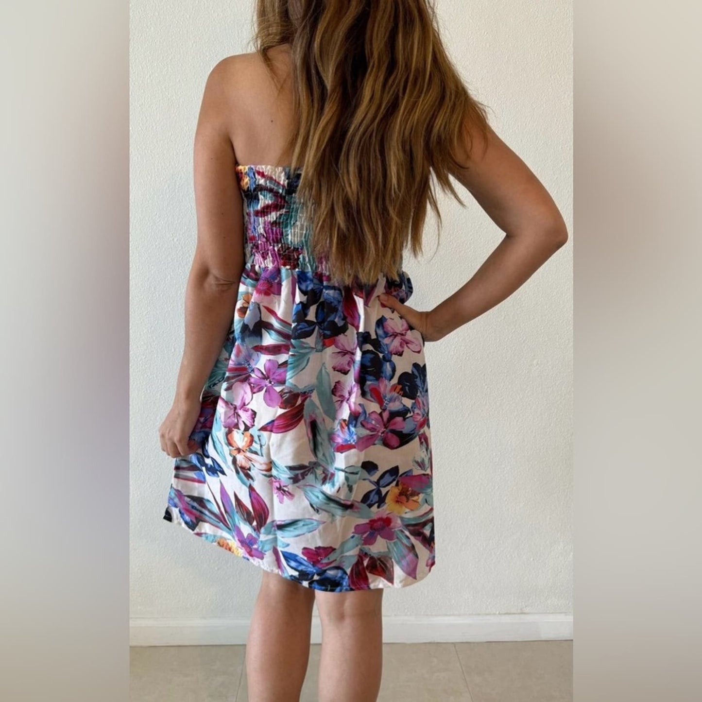 NWOT One size Strapless floral mini dress